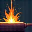 Forging and Fabrication icon, showing a hammer and an anvil with sparks