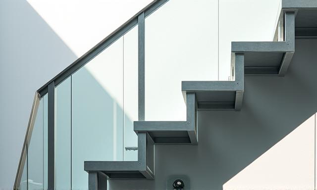 Modern architectural metal staircase with glass panels