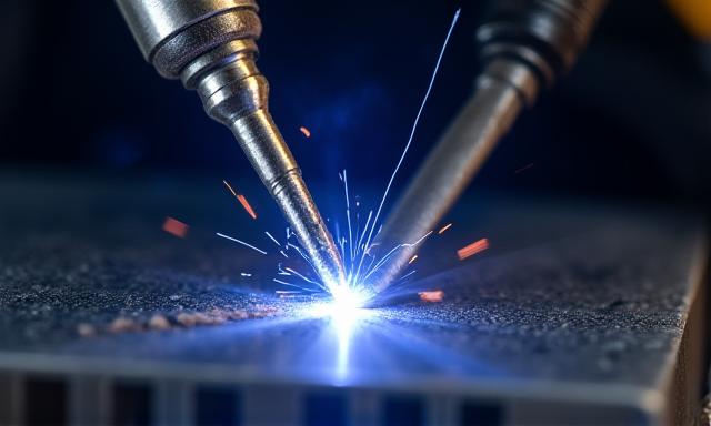 Close-up of a TIG welder working on stainless steel